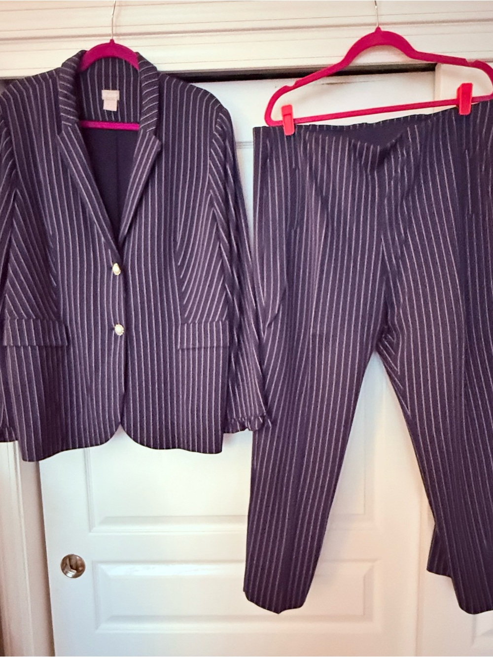 Chico’s Women's Navy Pinstripe Blazer & Pants Suit